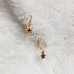Red Star Huggie Earrings